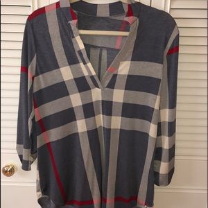 Deep V-Neck Plaid Tunic